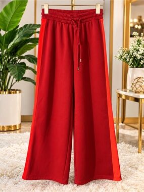 Wide-Leg Red Drawstring Lounge Pants